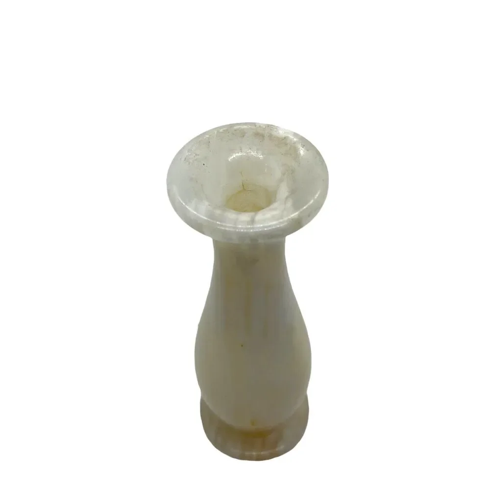 Onyx Mine Bud Vase Vintage Cream Tan Decorative Free Standing Retro Carved 5" - Picture 3 of 16